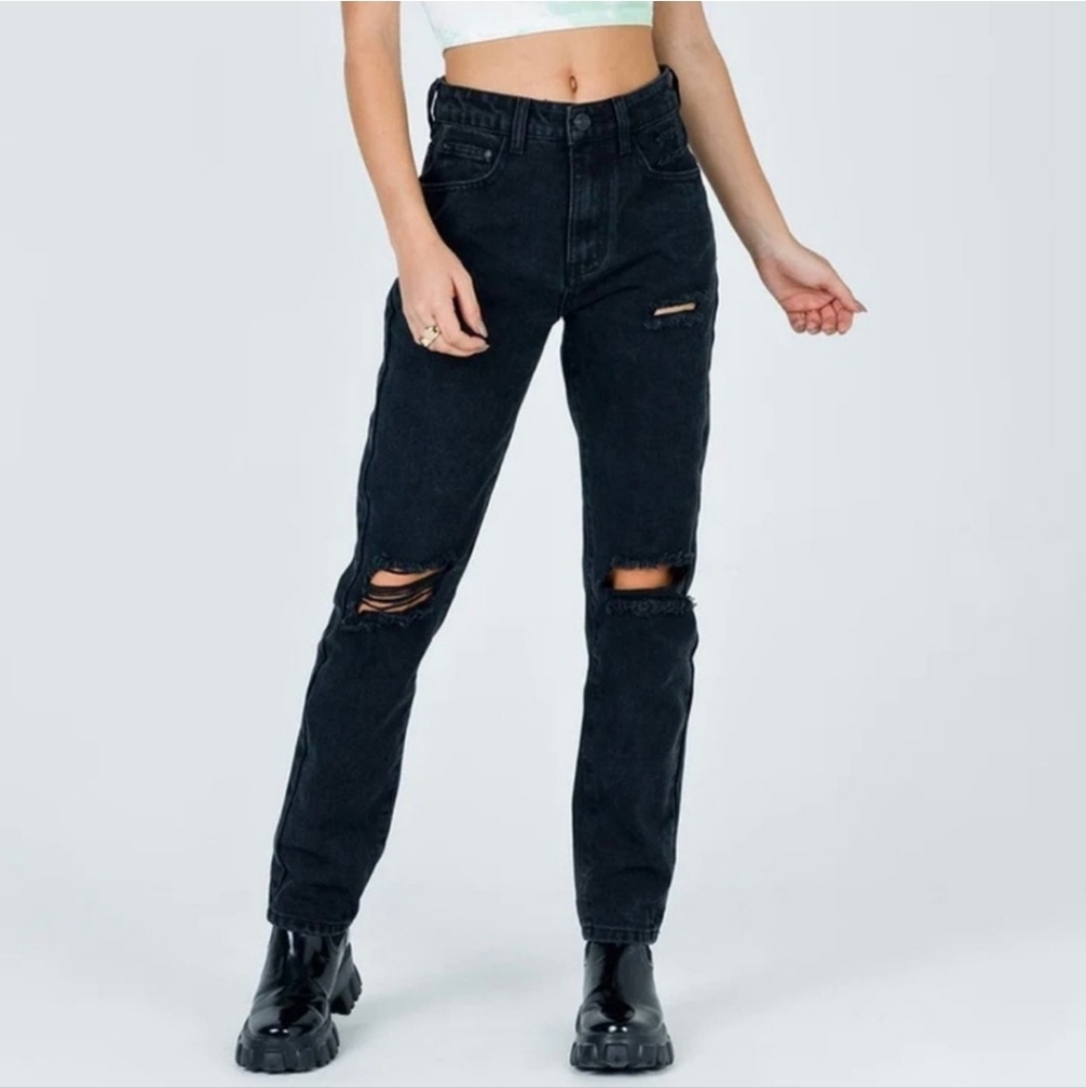 Princess Polly Hayden Distressed Washed Black Denim Size 8